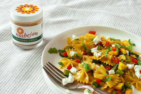 Pasta Salad with Roasted Summer Veggies & Tahini Vinaigrette