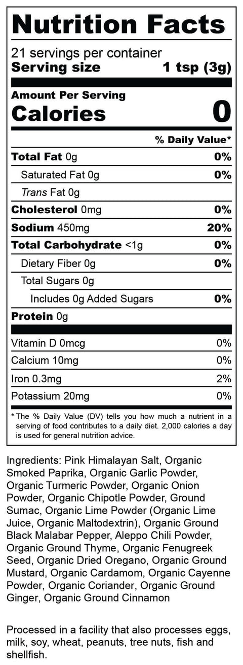 Noshejan Curried Cajun seasoning blend nutritional label.