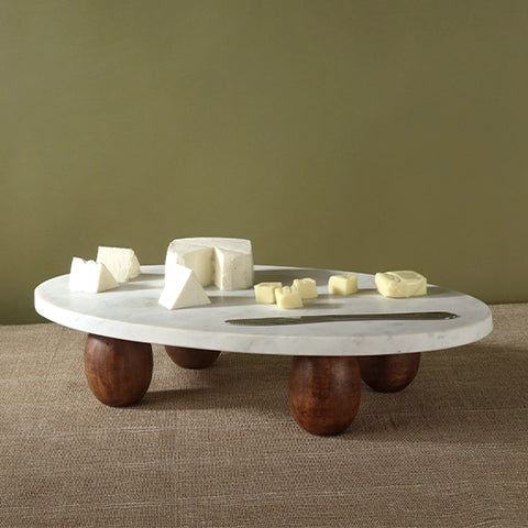Marble & Wood Serving Stand