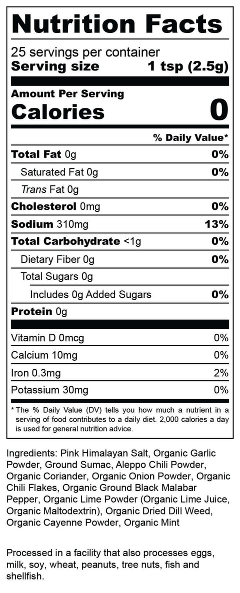 Noshejan Murch-e Masala Dar seasoning blend nutritional label.